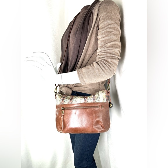 The Sak Brown Leather Green Gray Random Print Small Crossbody Bag Purse Bronze - Picture 2 of 10